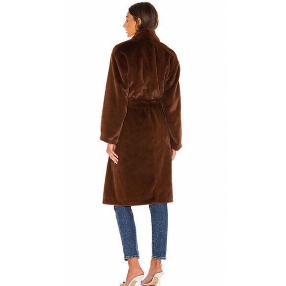 Vince Plush Long Coat in Mahogany. - Picture 7 of 14